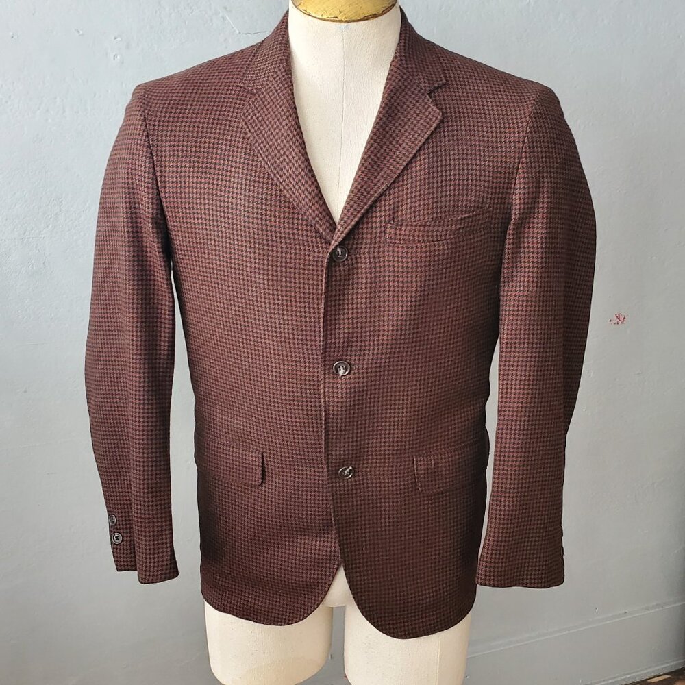 Ivy Style Houndstooth Blazer/ 60's Felted Wool Sport Jacket/ Men's Mod Sport Coa